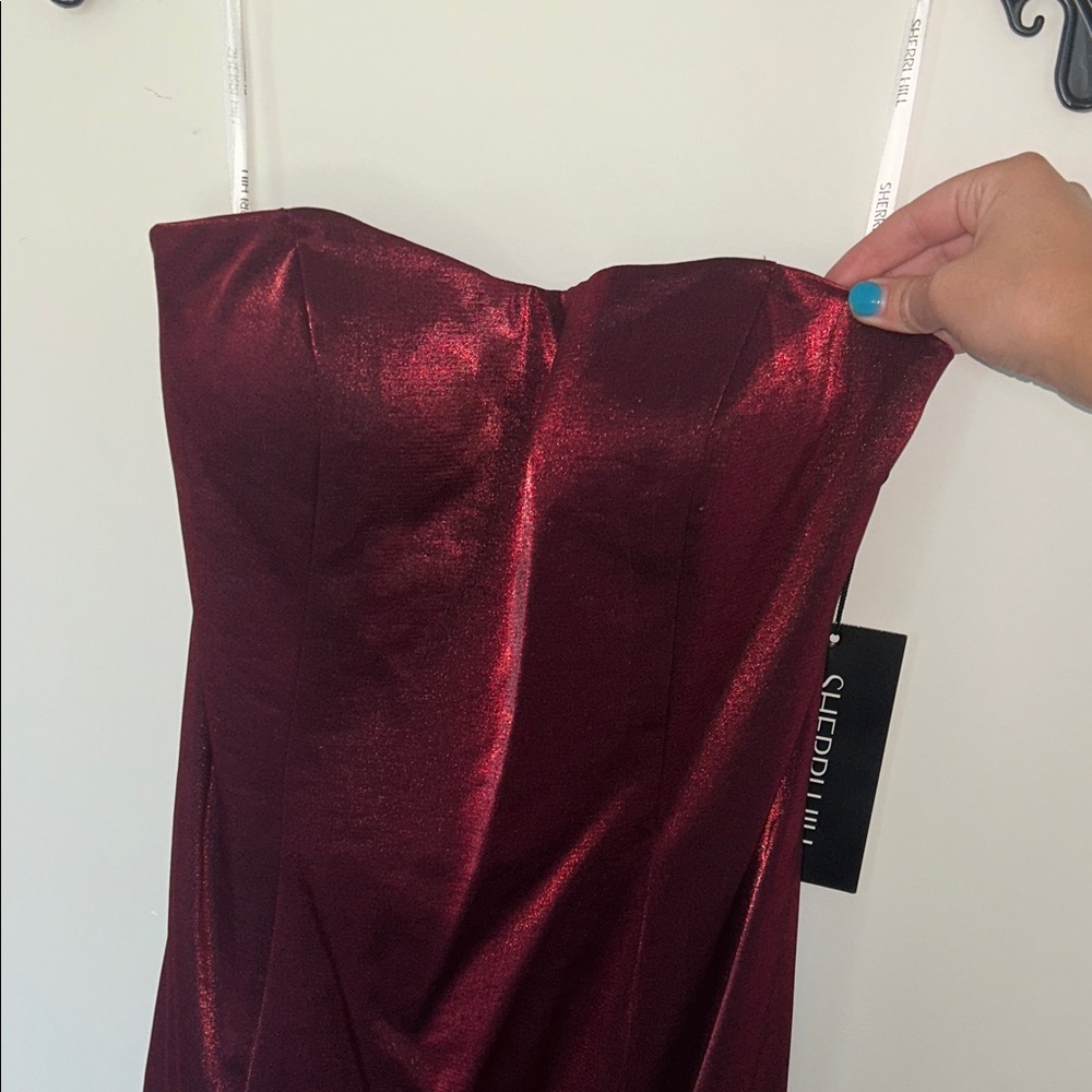 Sherri Hill Deep Red Strapless Formal Dress